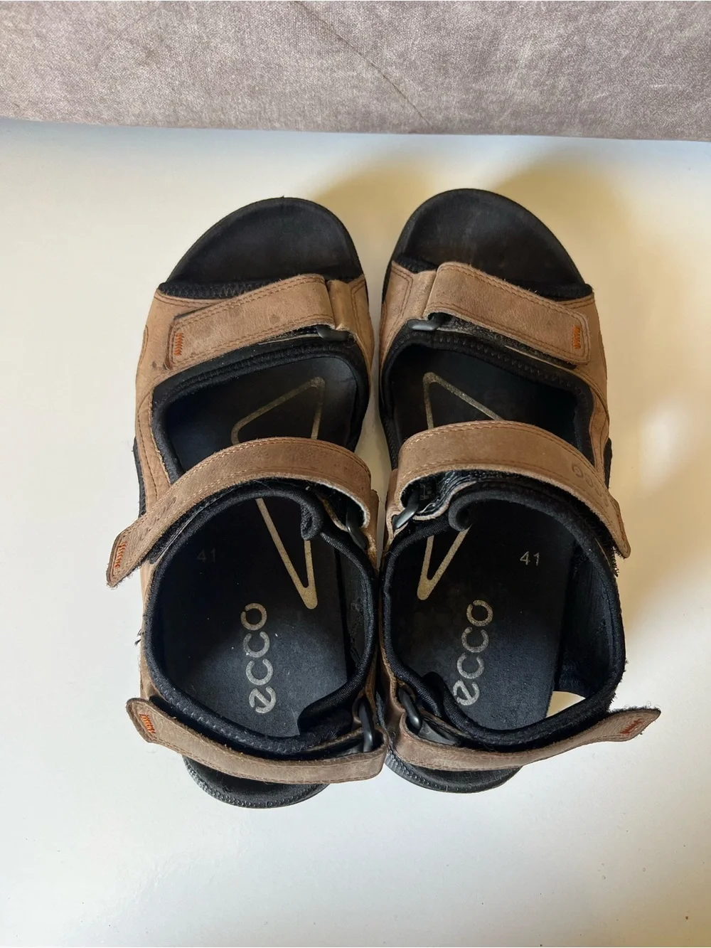Ecco Tan and Black Adjustable Leather Sport Sandals
